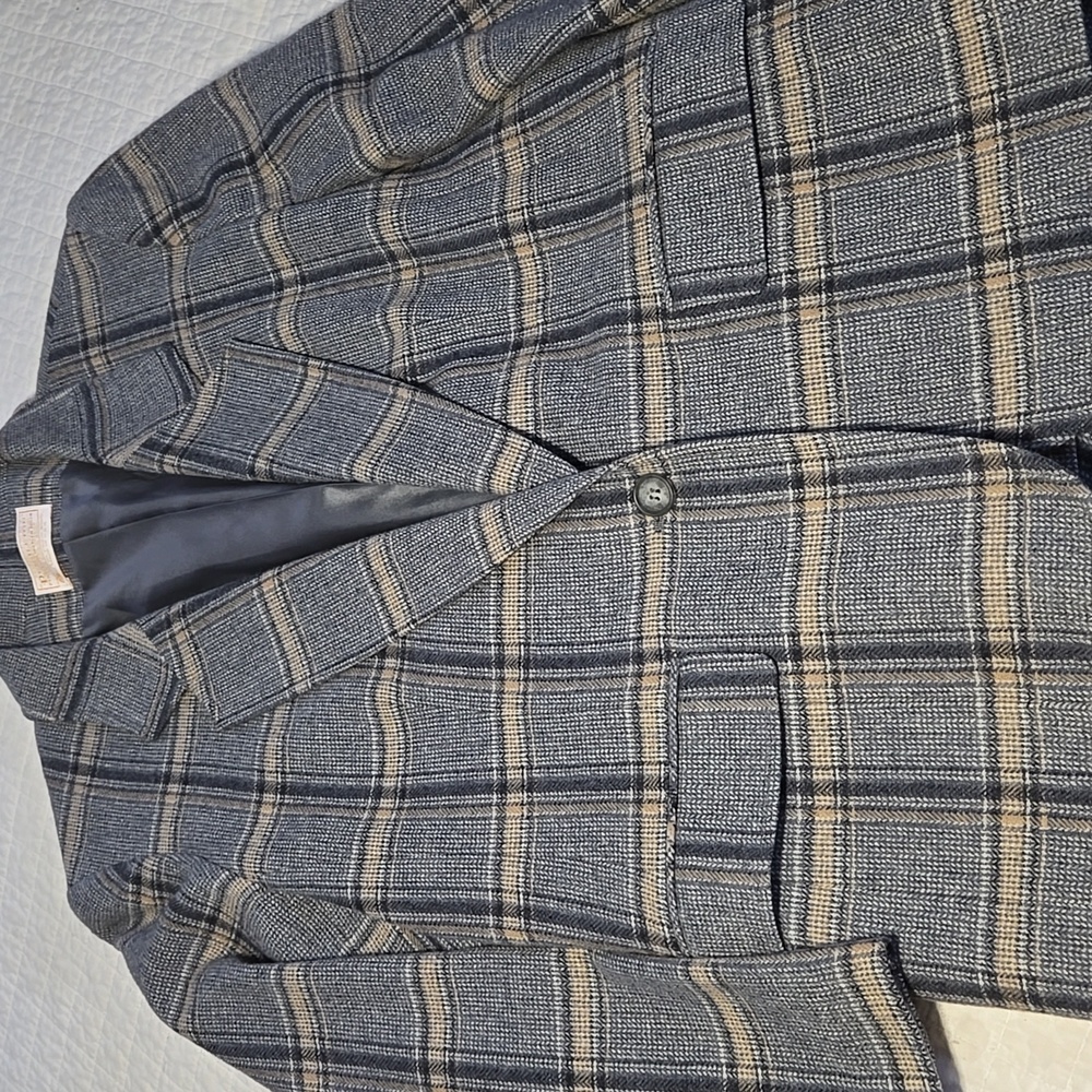 Pendleton Vintage Virgin Wool Gray  Cream Plaid Blazer and Skirt Set Womens 14 - Picture 2 of 13